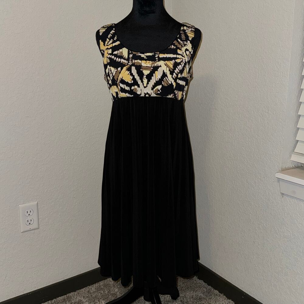 Vintage Kathy Roberts 90s Fit & Flare Dress Black/Pastel Yellow Size Medium